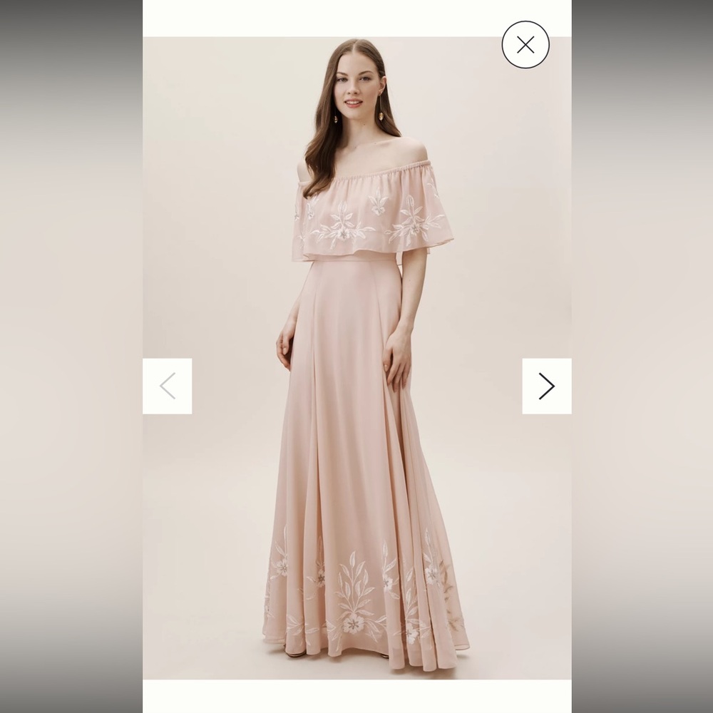 BHLDN Anthropologie Dress Womens 14 Cream Pink Brittany Gown Beaded Floral